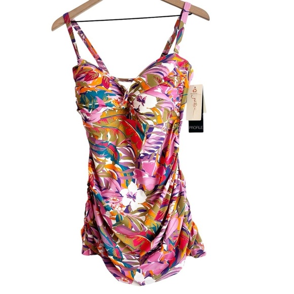 GOTTEX SWIMWEAR FLORAL COLOFUL BANDEAU SWIM WOMEN DRESS SIZE 20W USA NWT - Picture 1 of 7